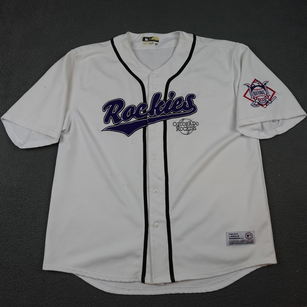 Colorado Rockies Jersey Mens Medium White MLB Baseball Button Front NL Patch